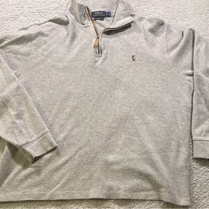 Ralph Lauren Polo Sweater Men Large Gray Estate Rib Pull Over Quarter Zip Cotton